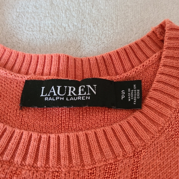 Lauren Ralph Lauren Black Label Monogram Jacquard Short Sleeve Sweater Orange S - Picture 3 of 6